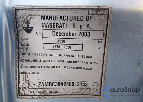 2004 Maserati Coupe Cambiocorsa/Gt from USA, damaged, VIN ZAMBC38A240012148